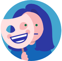 Illustration eines Kindes mit einer Maske vor dem Gesicht – Symbol für Masking bei Autismus